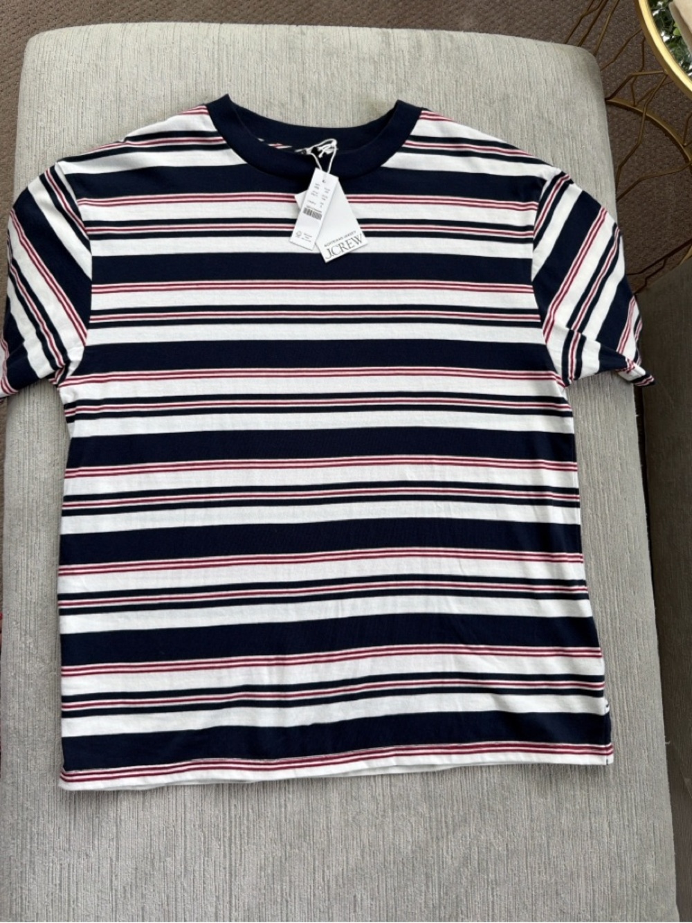 J.Crew Boyfriend Jersey Striped Tee NWT Small Navy Red White Cotton
